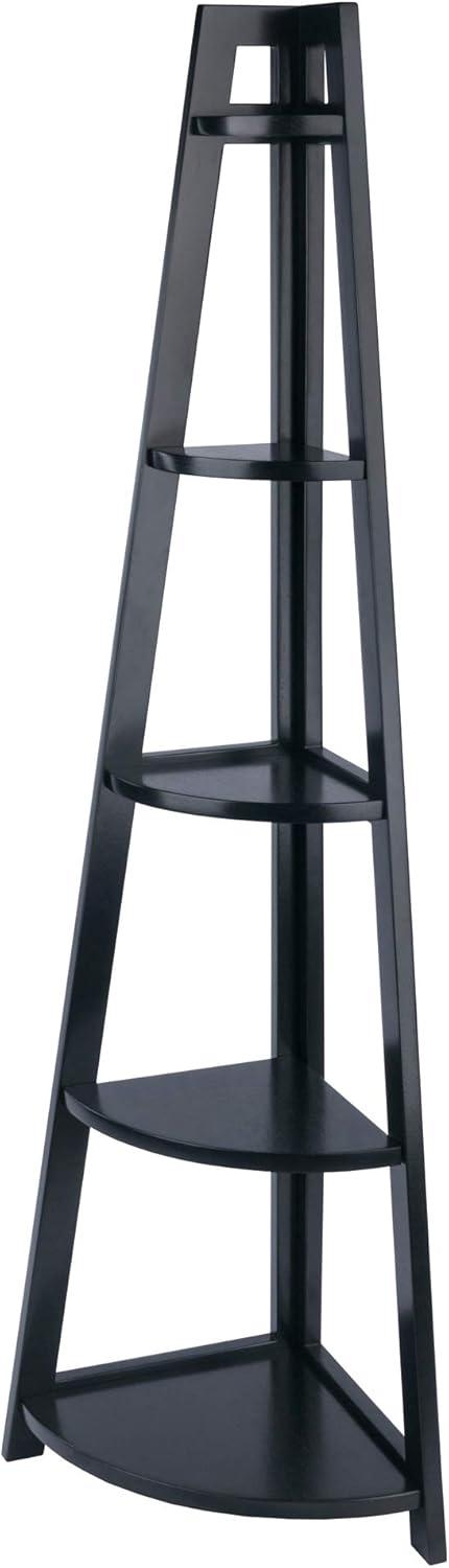Winsome 58" Adam A Frame Corner Shelf Black: Mid-Century Modern Design, 5-Tier Storage, Lacquered Finish