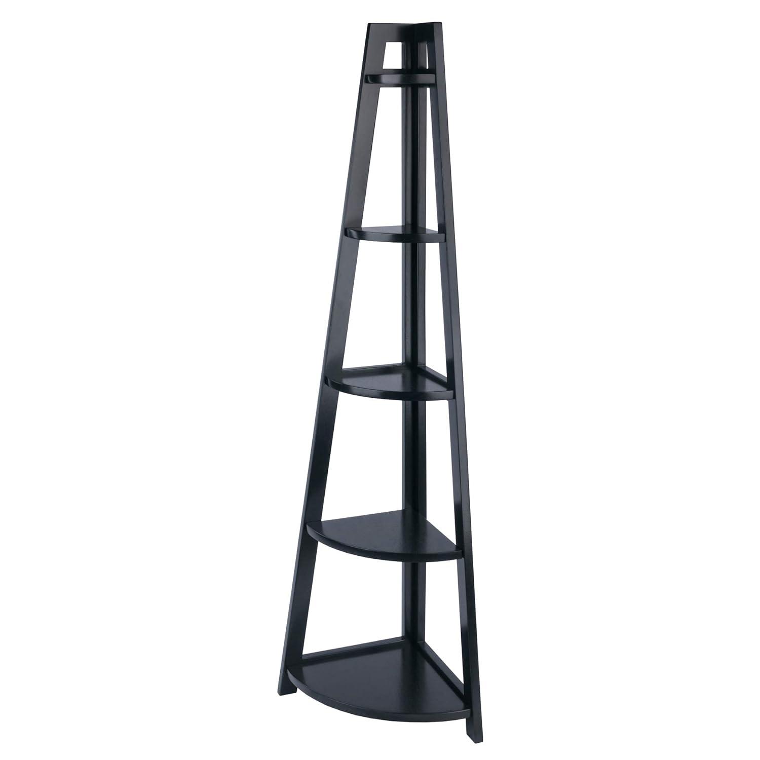 Winsome 58" Adam A Frame Corner Shelf Black: Mid-Century Modern Design, 5-Tier Storage, Lacquered Finish