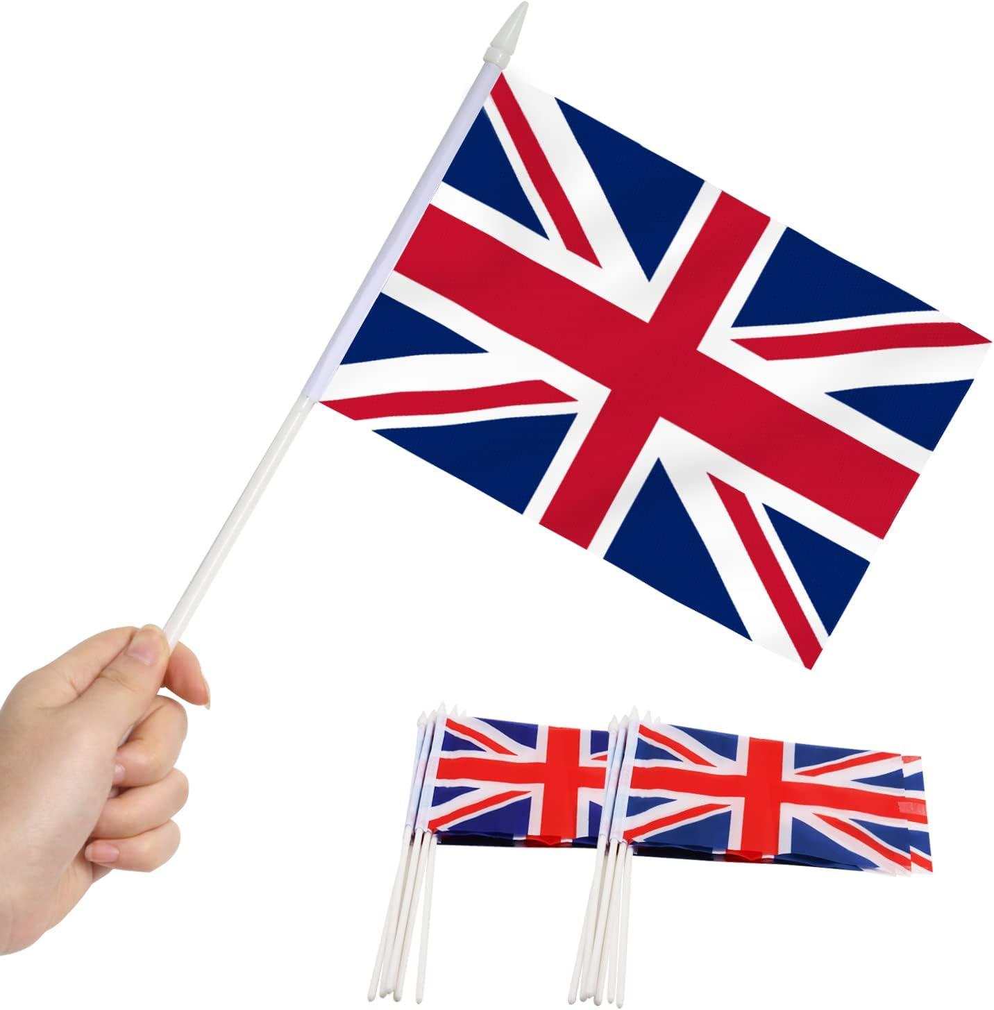 British Union Jack Mini Handheld Polyester Flags 5x8 Inch - 12 Pack