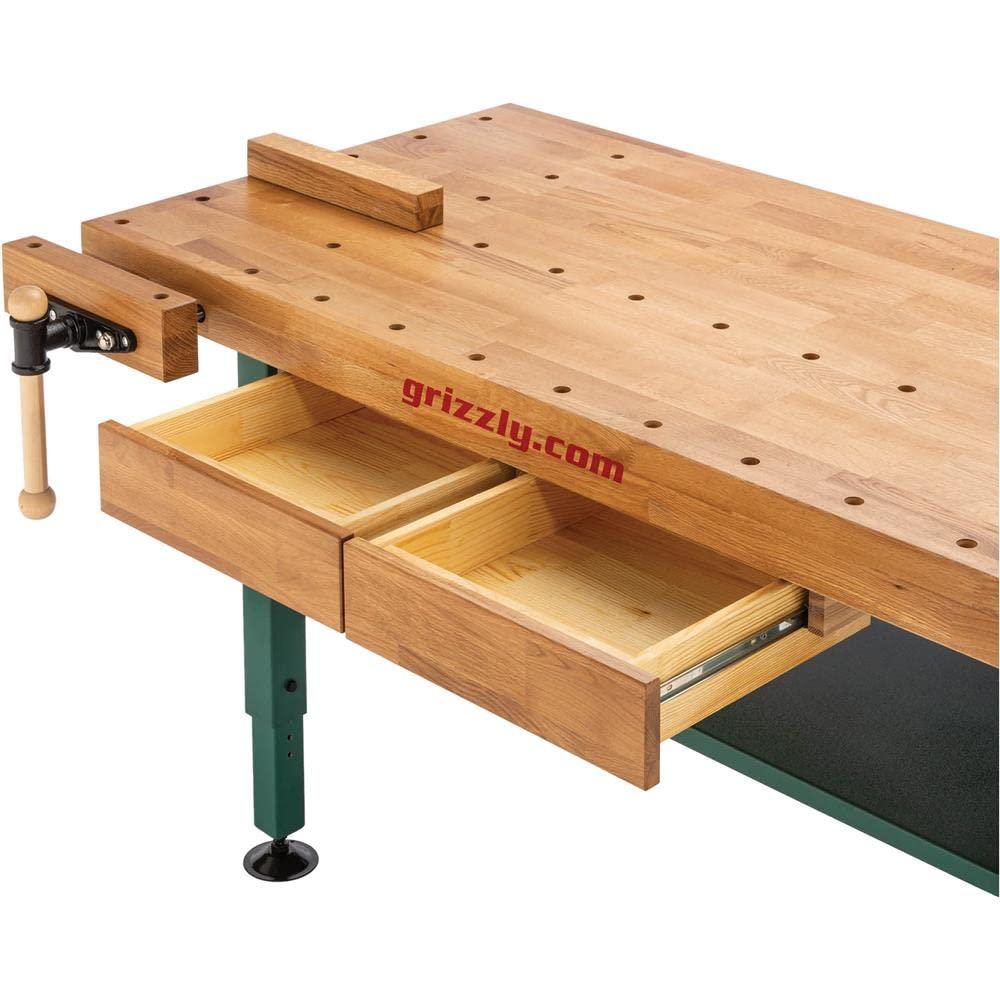 Grizzly T10157 Heavy-Duty Oak Workbench with Steel Legs
