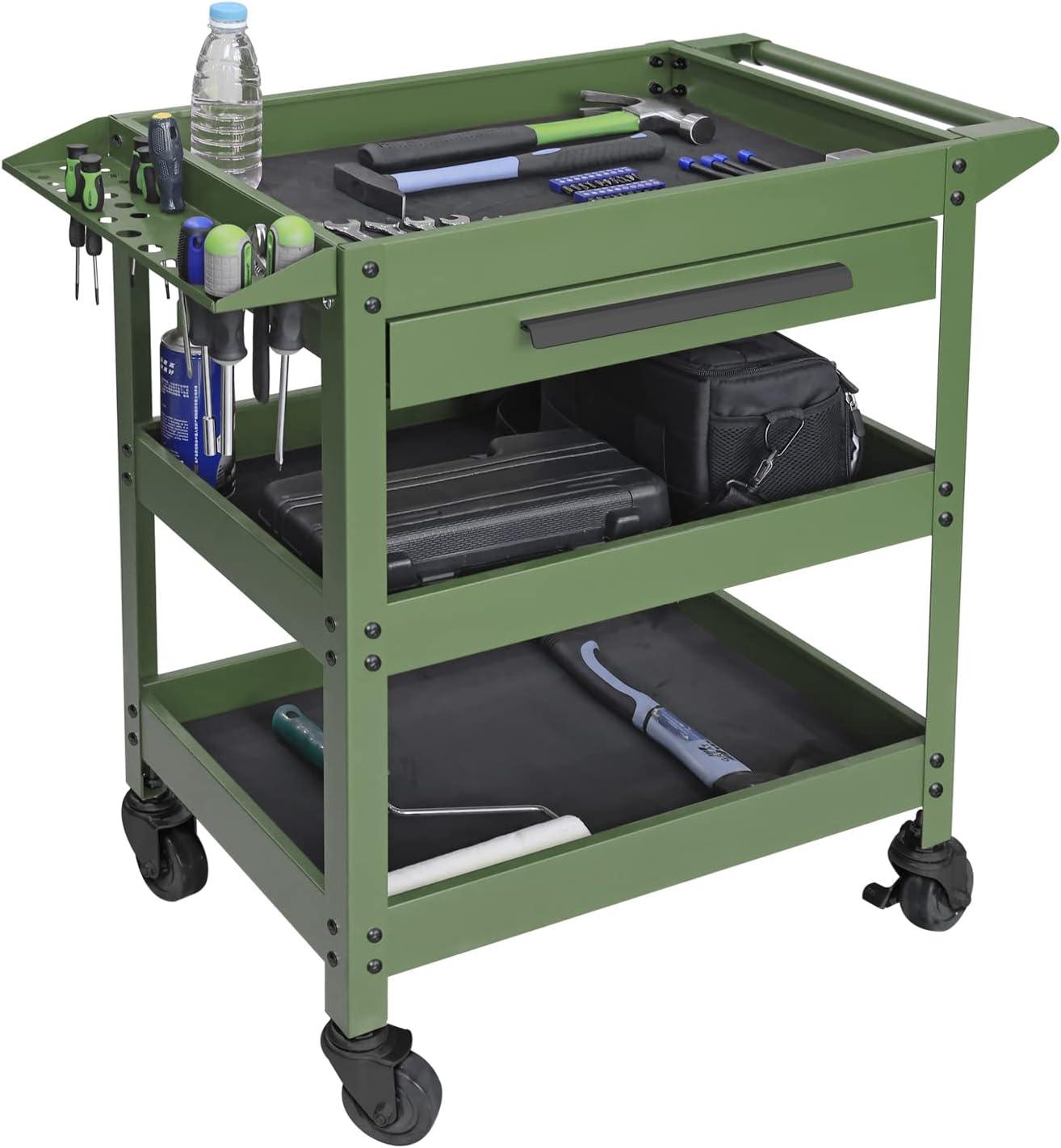 Torin 3 Layers Utility Cart:Multifunction Rolling/Service Tool Cart for Home, Green