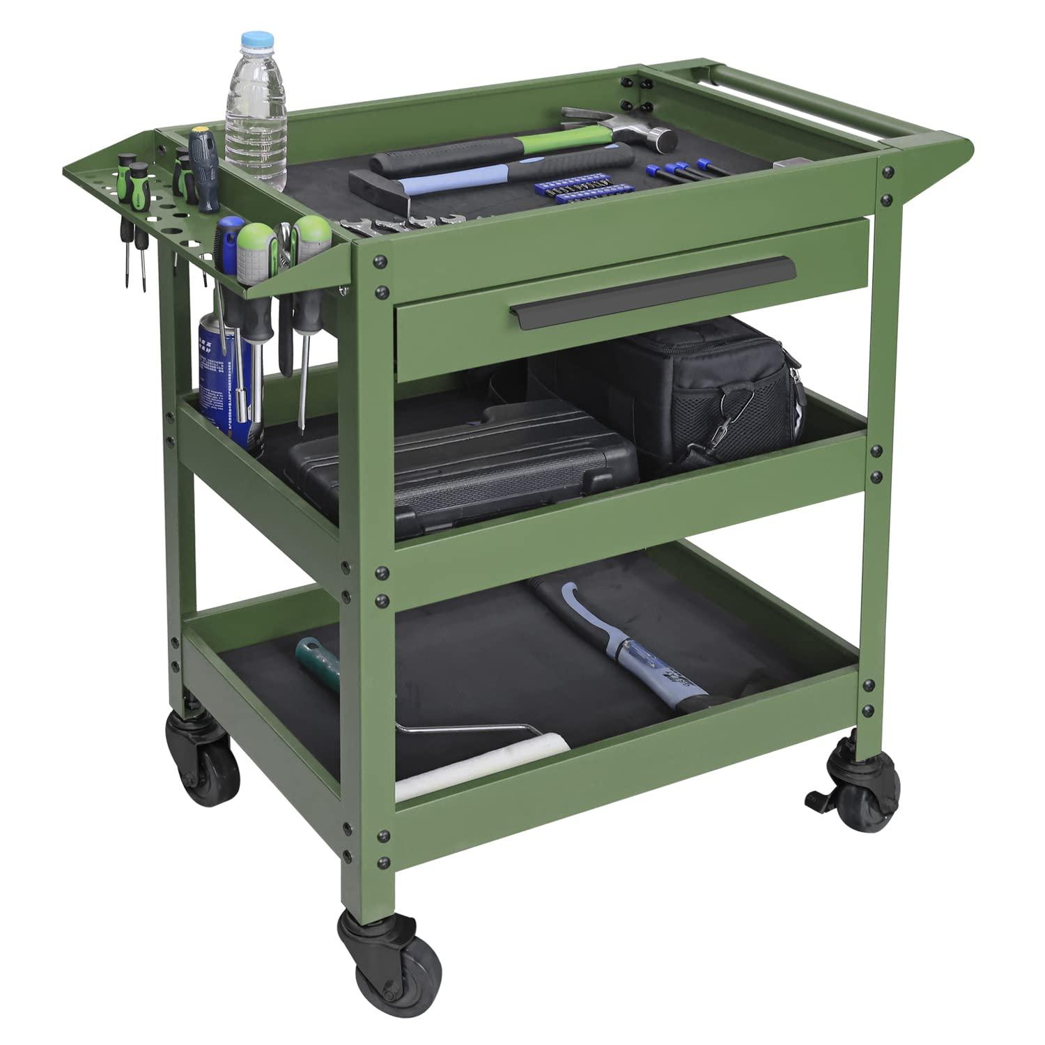 Torin 3 Layers Utility Cart:Multifunction Rolling/Service Tool Cart for Home, Green