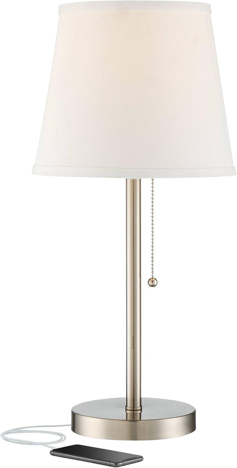 Brushed Nickel Table Lamp with USB and White Shade