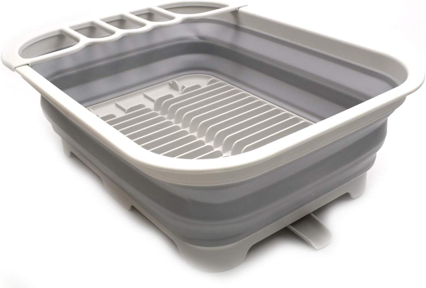 SAMMART 12L (3.17 Gallon) Collapsible Dish Drainer with Swivel spout, Grey