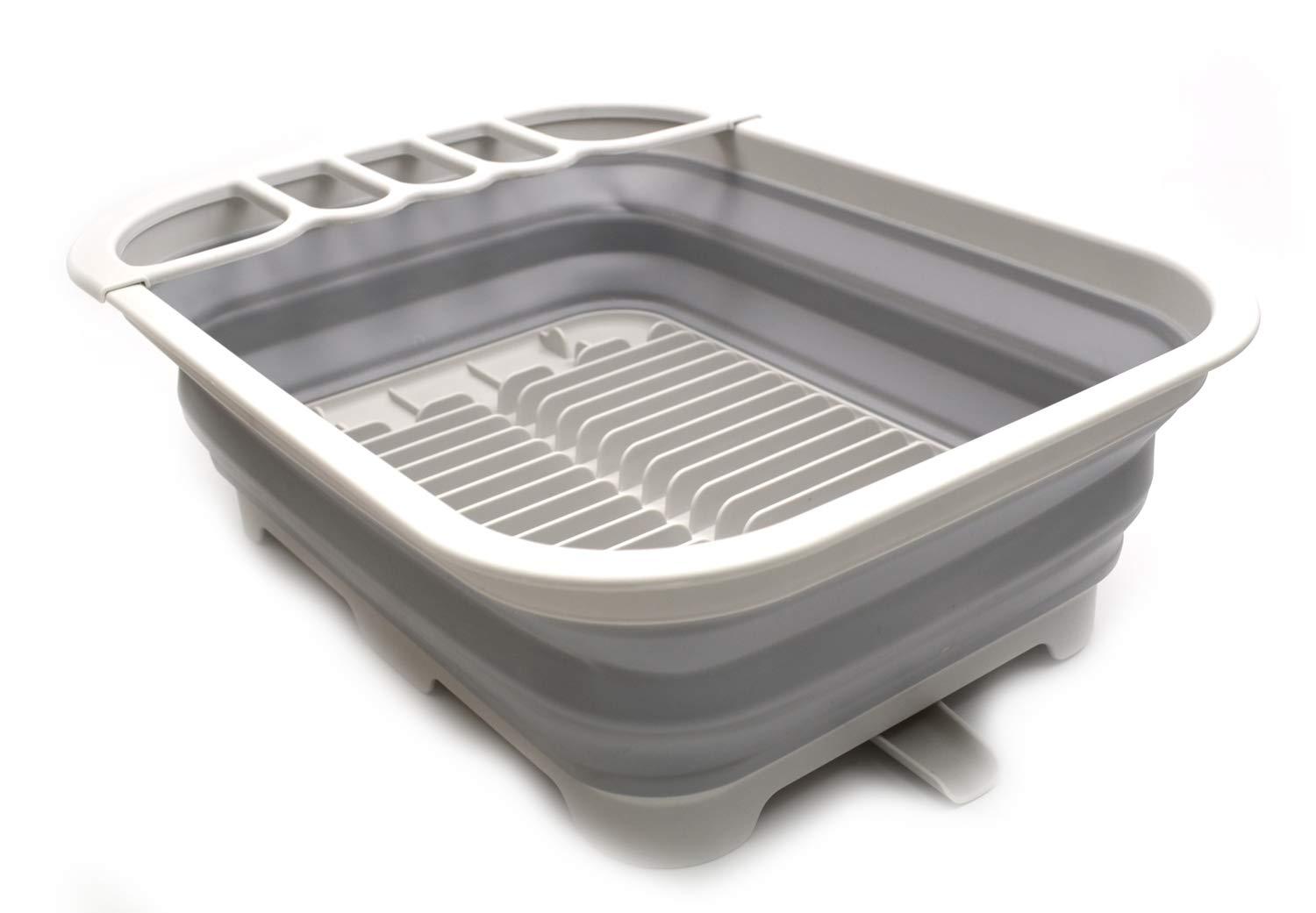 SAMMART 12L (3.17 Gallon) Collapsible Dish Drainer with Swivel spout, Grey