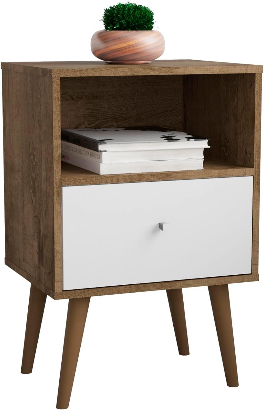Liberty 1.0 Mid Century Modern Nightstand Rustic Brown/White - Manhattan Comfort