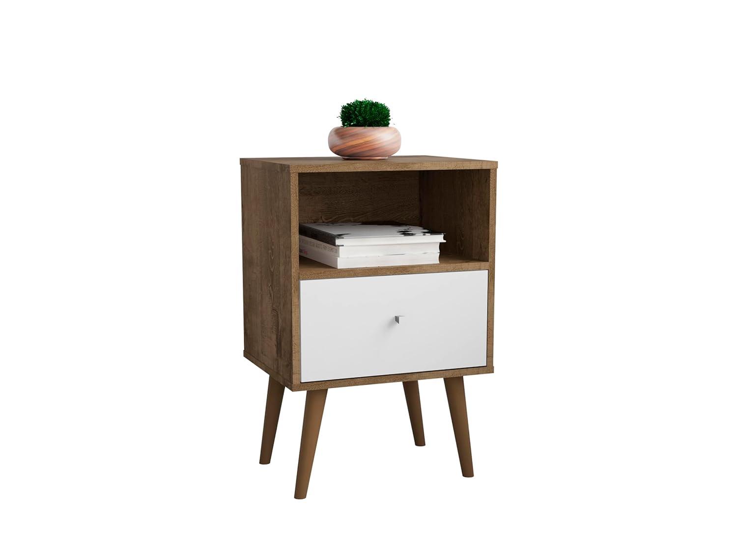 Liberty 1.0 Mid Century Modern Nightstand Rustic Brown/White - Manhattan Comfort