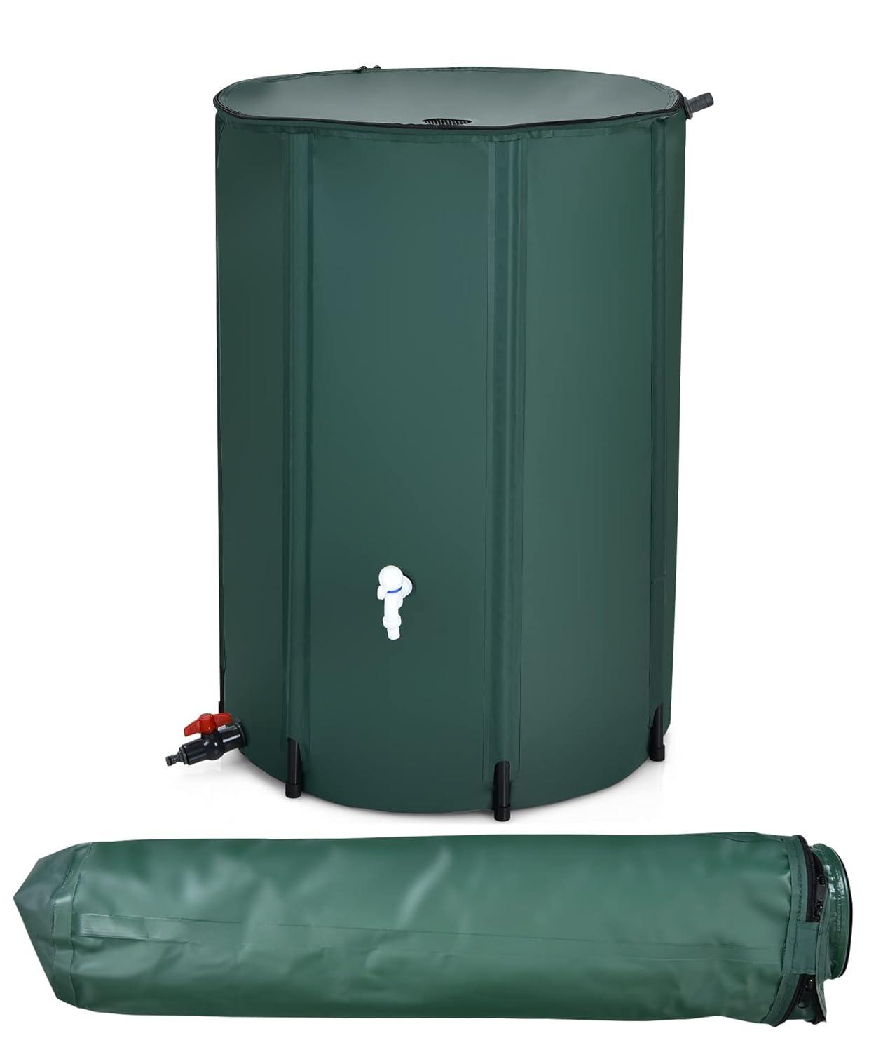 Happygrill 100 Gallon Collapsible Rain Barrel, PVC Rain Water Collection Barrel with Spigot Water Storage Container & Top Mesh, Portable Rain Barrels to Collect Rainwater from Gutter for Garden Lawn
