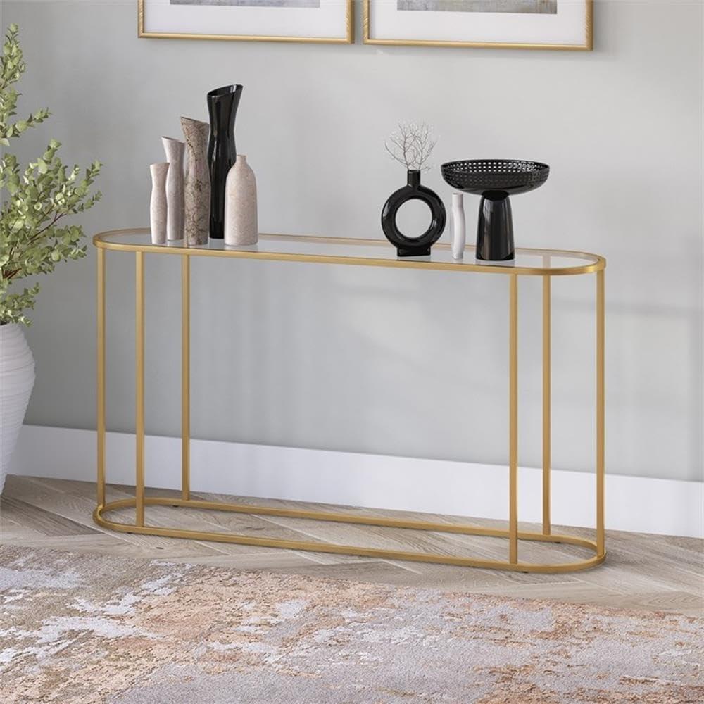 Evelyn&Zoe Erikson 54" Wide Rectangular Console Table, Brass