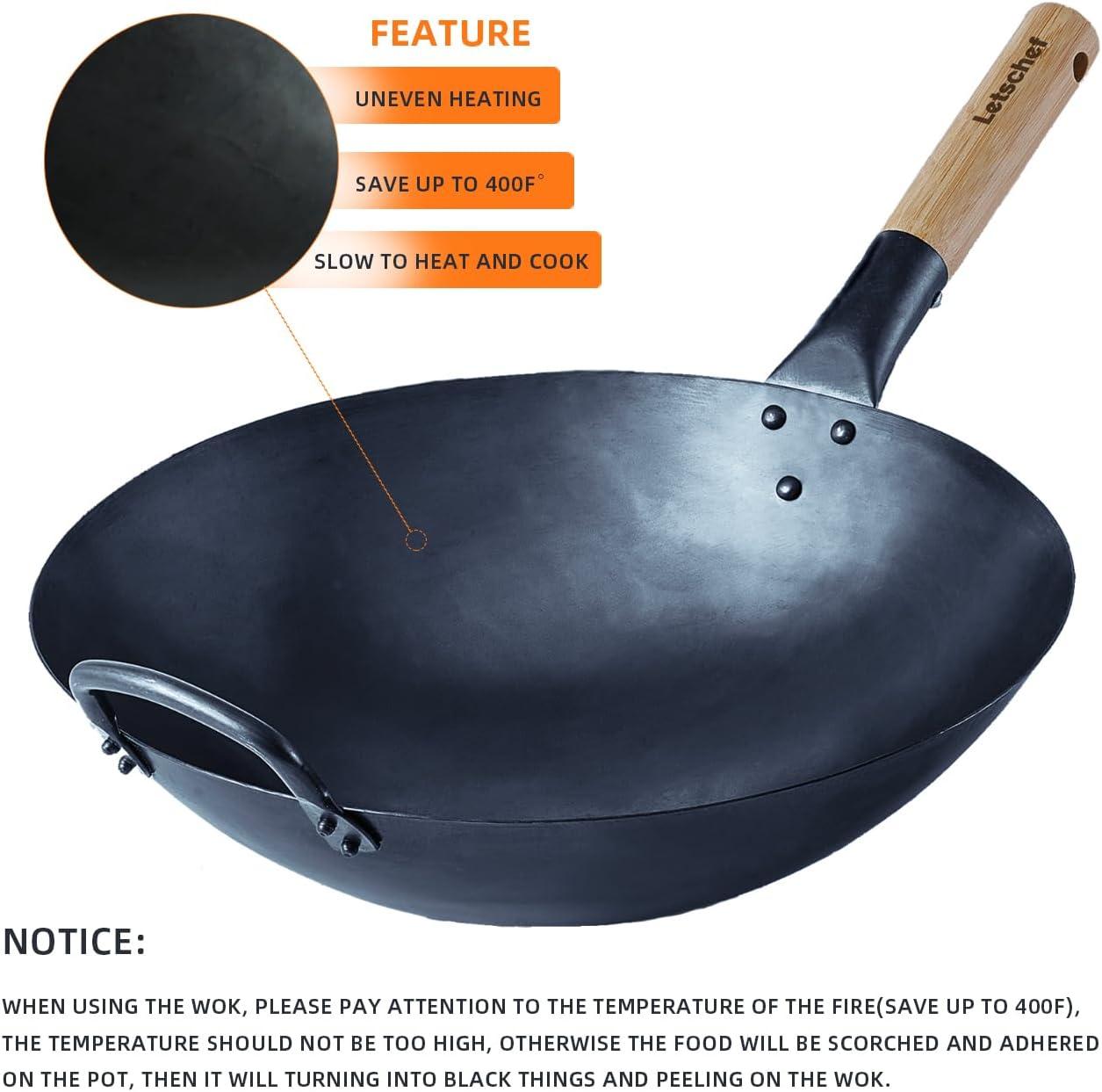 14-Inch Preseasoned Carbon Steel Wok with Bamboo Handle