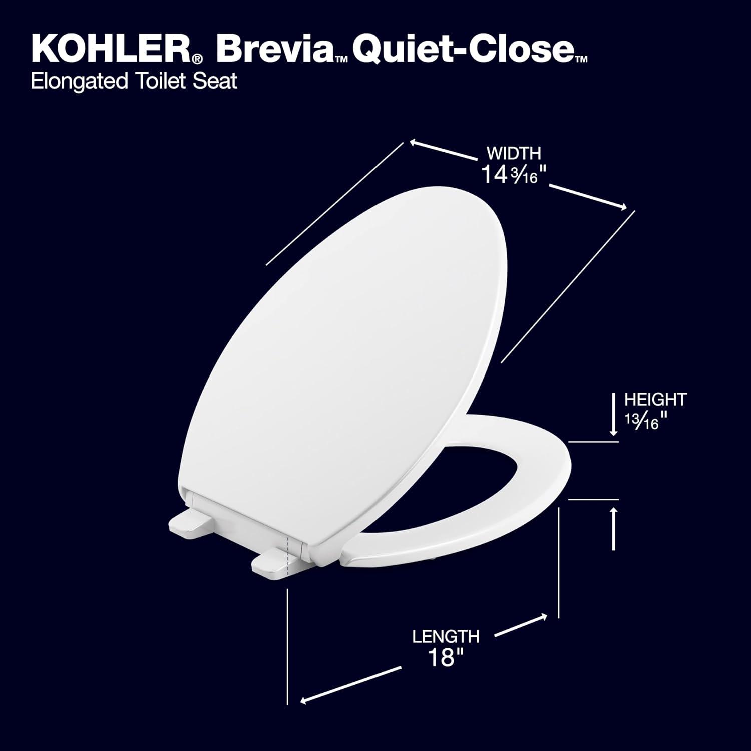 Kohler Brevia Quiet-Close Toilet Seat with Grip-Tight Bumpers and Quick-Attach Hardware