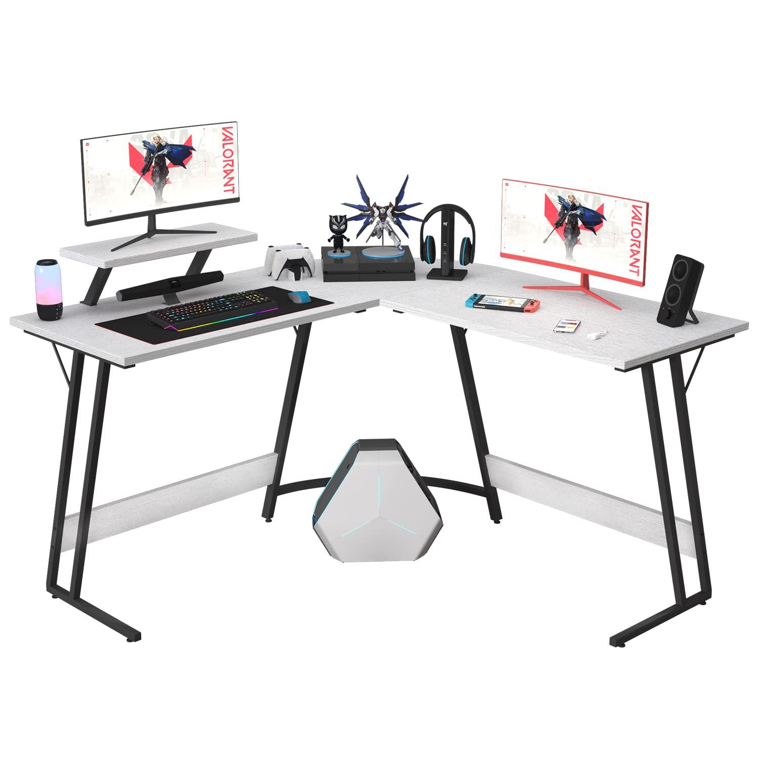 CL.HPAHKL L Shaped Desk Corner Gaming Desk Table with Large Monitor Riser Stand Computer Desk with Large Desktop Studying and Working and Gaming for Home and Work Place（ White 51 Inch ）