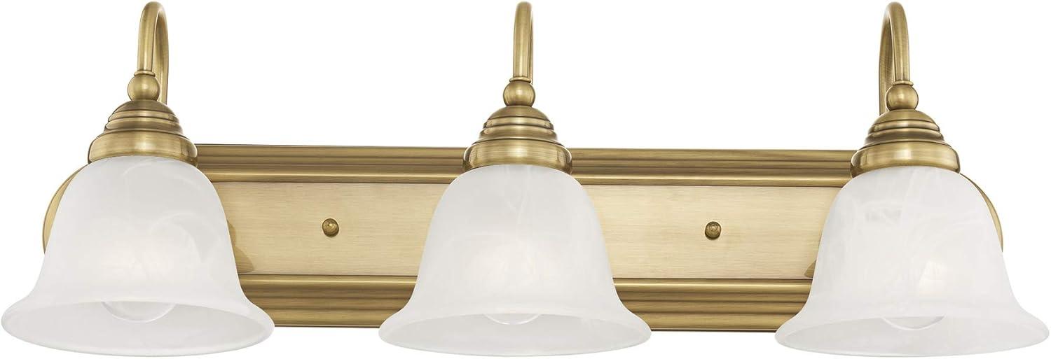 Belmont Antique Brass 3-Light Vanity with White Alabaster Glass