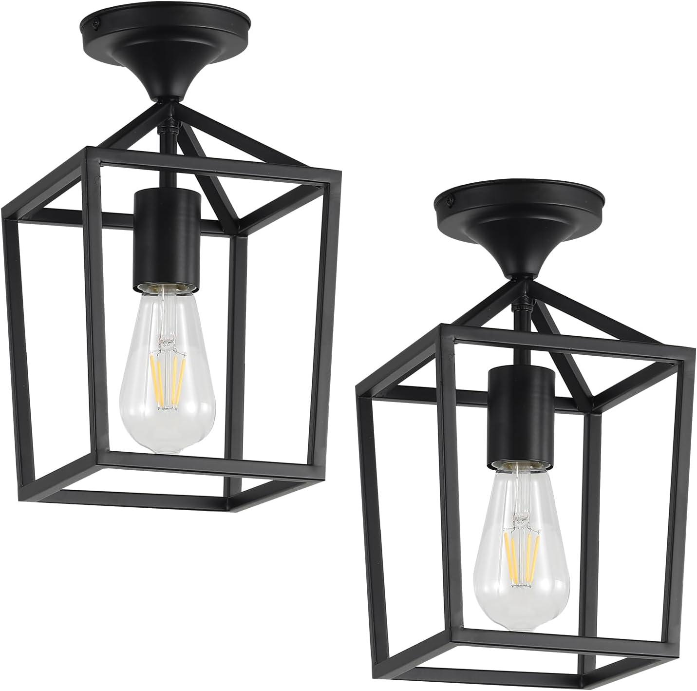 Black Metal Farmhouse Semi Flush Mount Ceiling Light Set