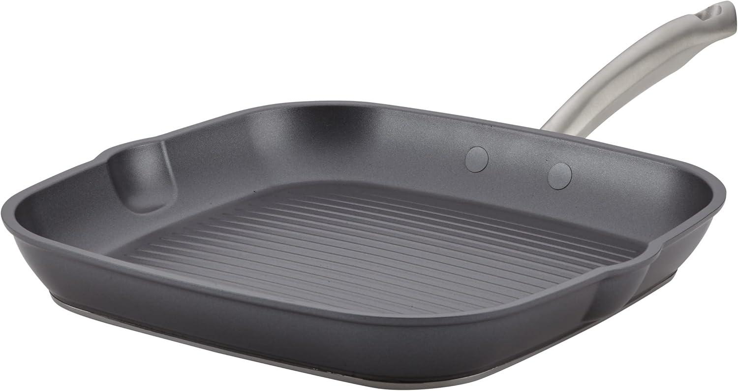Anolon Accolade Forged Hard Anodized Nonstick Induction Square Stovetop Grill / Griddle Pan, 11 Inch, Moonstone