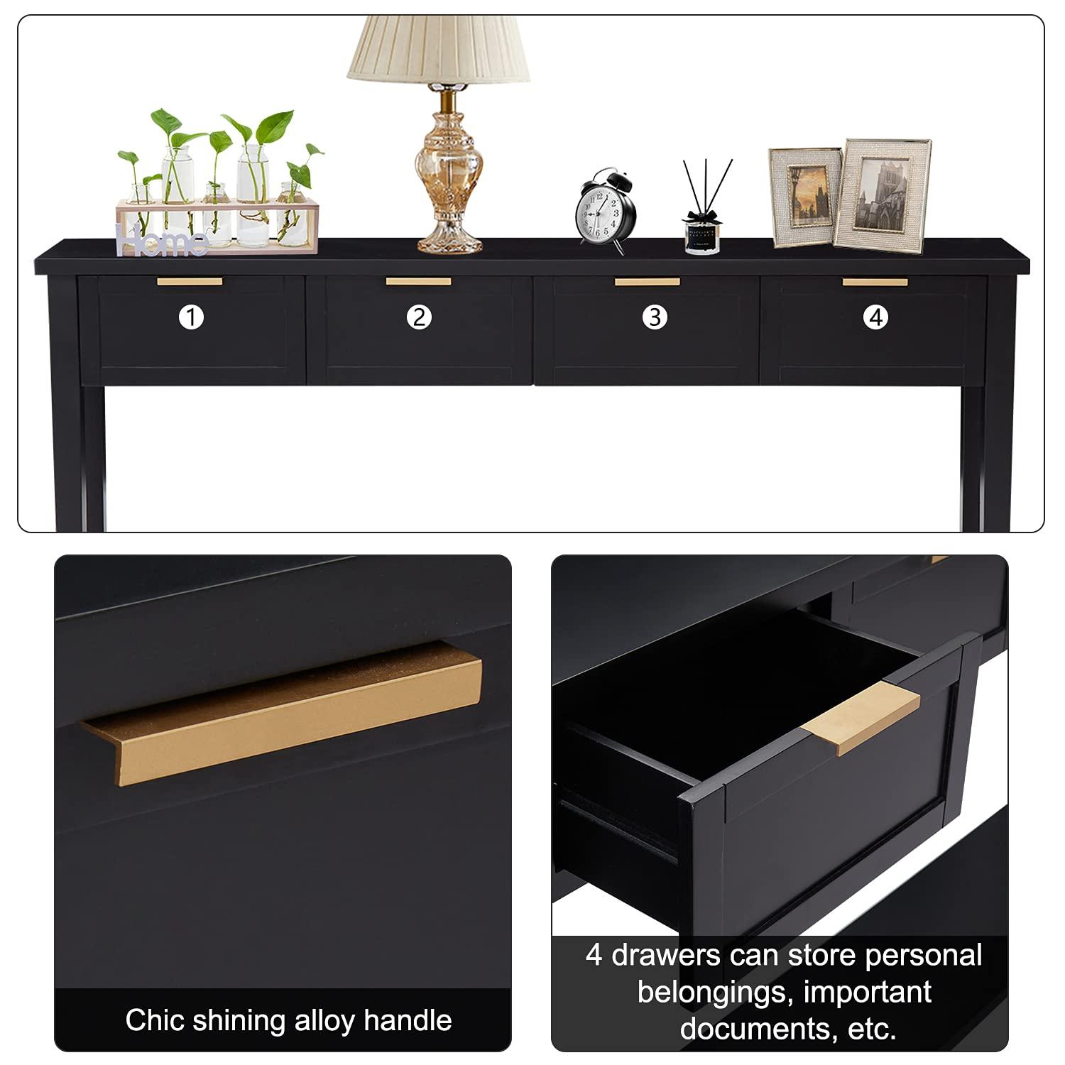Kinfant Morden Console Table with Drawers, Narrow Sofa Table with Storage Shelf for Living Room, Entryway, Hallway, Black