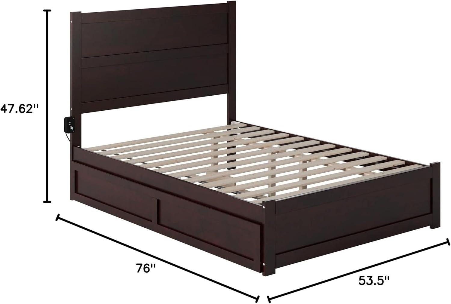 Espresso Full Wood Platform Bed with Trundle and Headboard