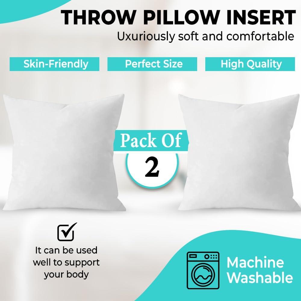 THROW PILLOW, SOFA PILLOW, OUT DOOR PILLOW, COUCH PILLOW, BEDDING PILLOW Inserts (Set of 2, White), 18x18 Inches - Lightweight Fillers for Sofa, Bed, and Home Décor (18x18 Inch (Pack of 2)