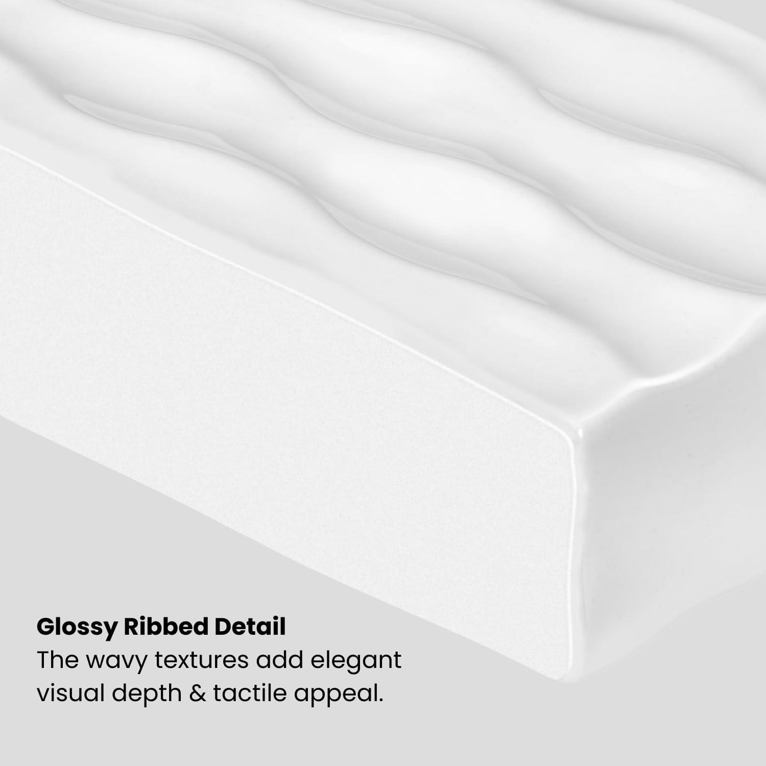 Elegant Glossy White Ceramic Rectangular Vase for Faux or Fresh Bouquets