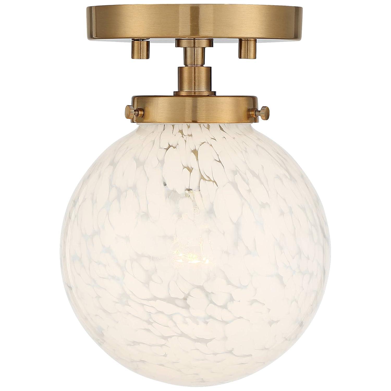 Possini Euro Design Mid Century Modern Ceiling Light Semi Flush Mount Fixture Warm Gold 7" Wide Art Glass Globe for Dining Kitchen
