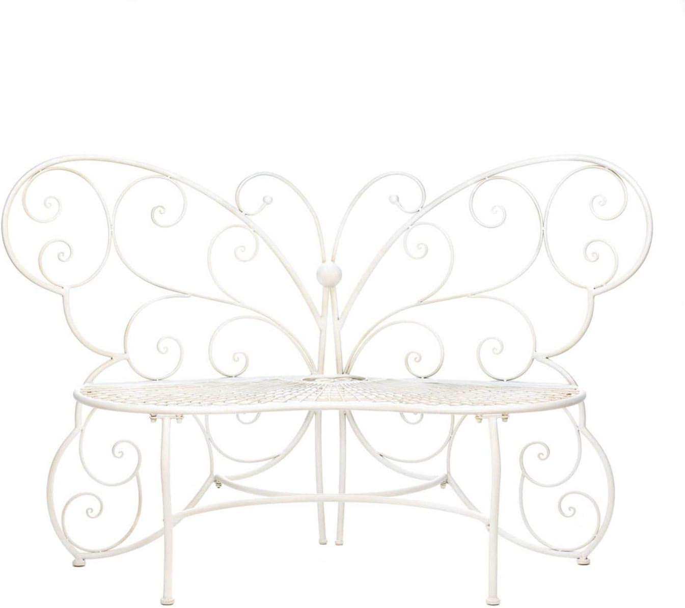 White Iron Butterfly Garden Bench 60.5x24.25x38.75"