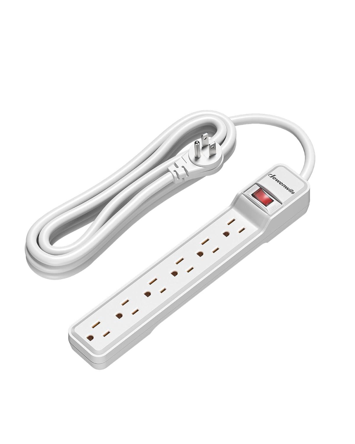DEWENWILS 6-Outlet Power Strip Surge Protector, 15ft. Extra Long Extension Cord, 500 Joules, Flat Plug, White