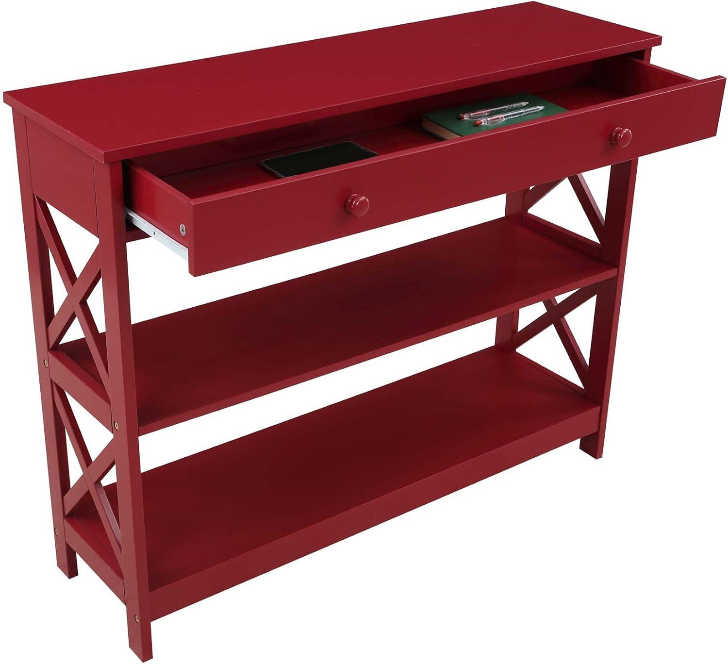 Oxford 1 Drawer Console Table with Shelves, Cranberry Red