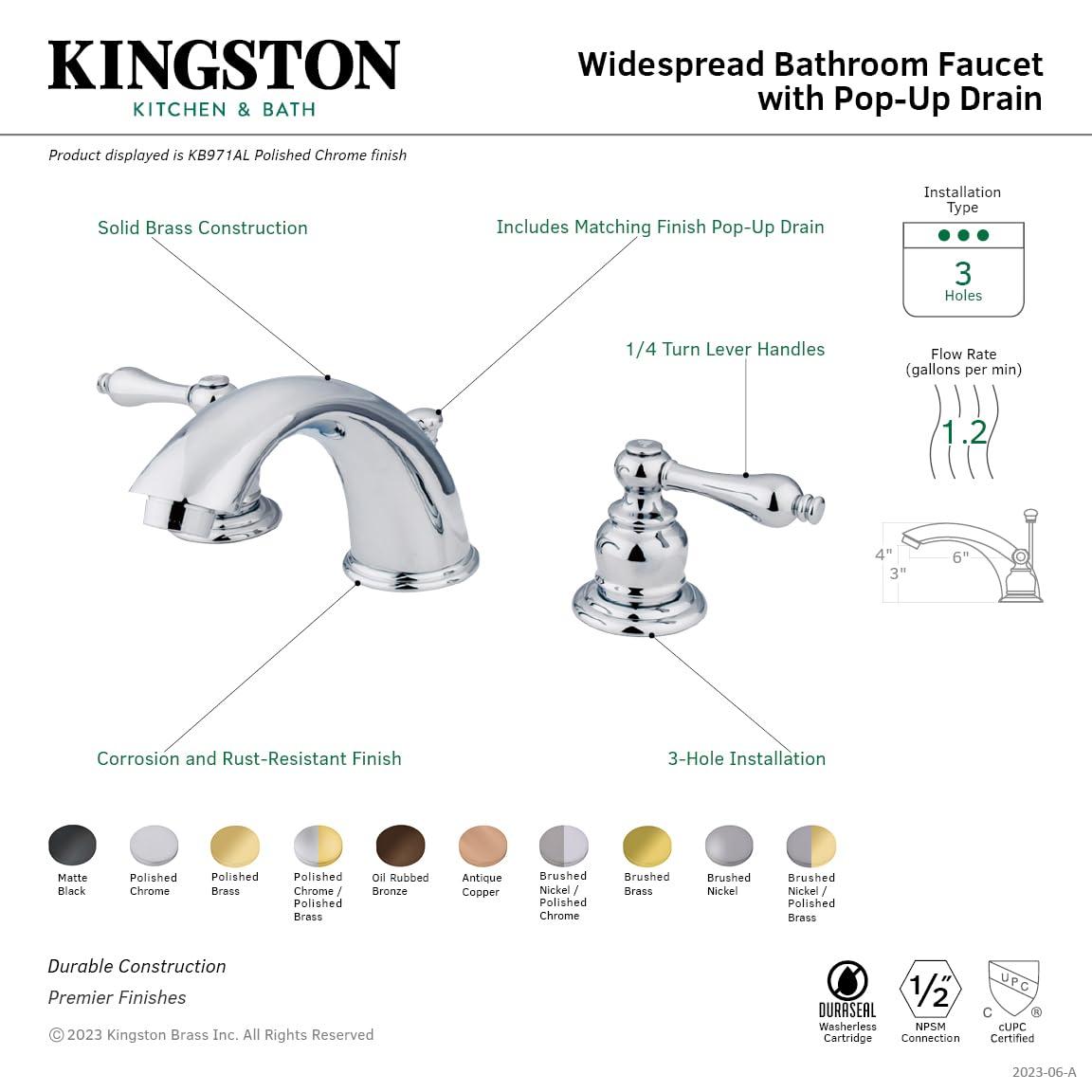 Kingston Brass Victorian Two-Handle 3-Hole Deck Mount Widespread Bathroom Faucet with Retail Pop-Up Drain