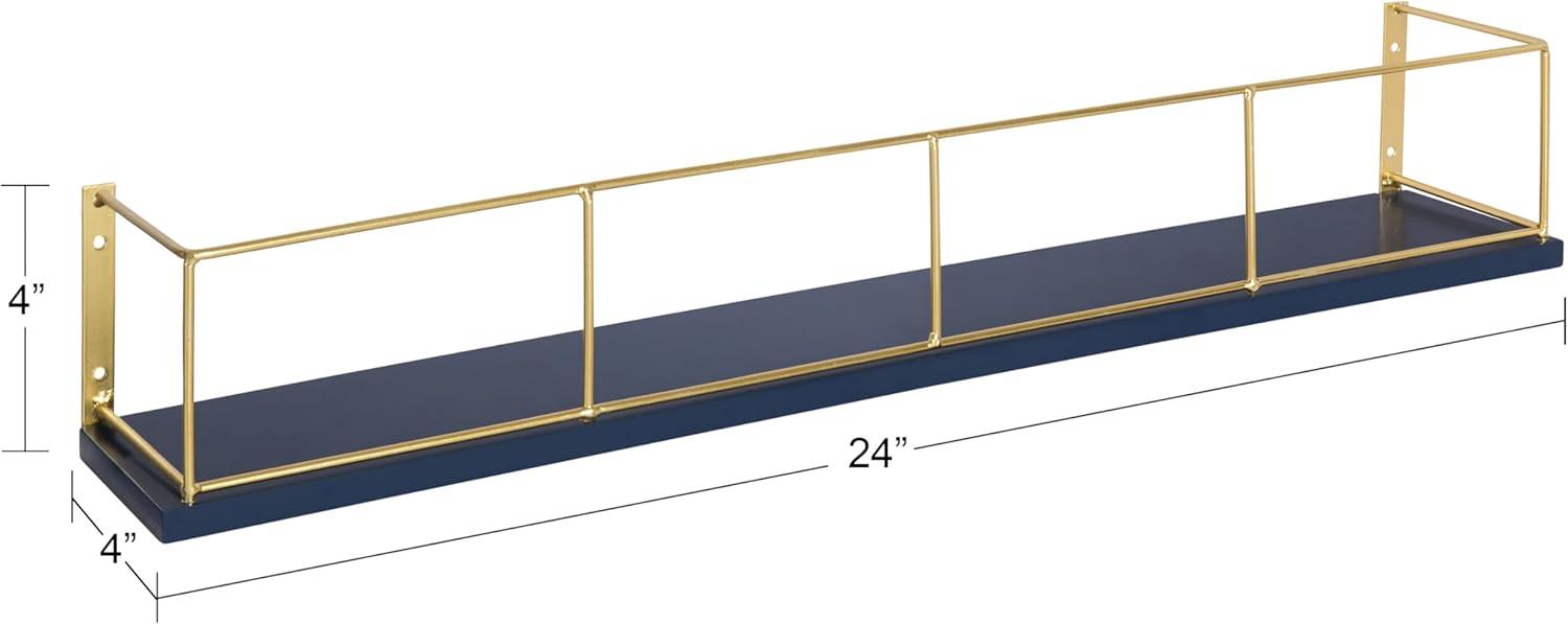 24" x 4" 2pk Benbrook Wood and Metal Floating Wall Shelf Set Blue/Gold - Kate & Laurel All Things Decor