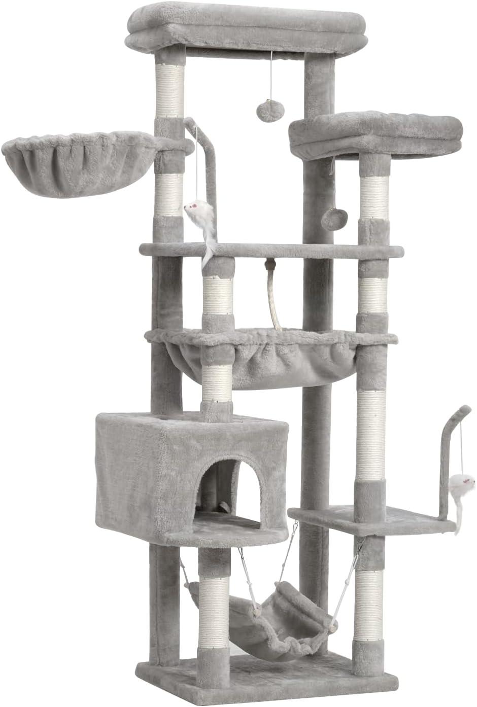63" Cat Tree For Large Breeds - Spacious Platforms, Hammock, Sisal Scratching Posts & Cat Condo, Indoor Use