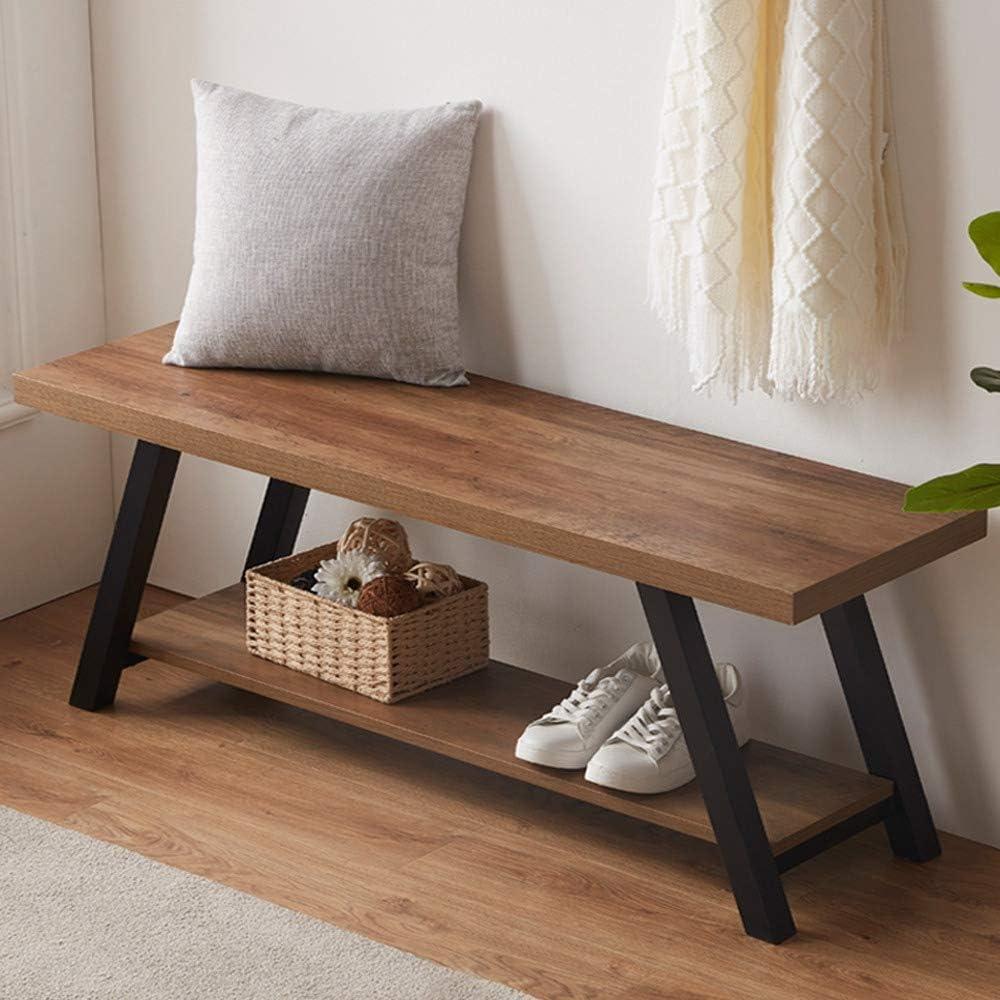 Rustic Oak 47" Industrial Wood and Metal Storage Bench