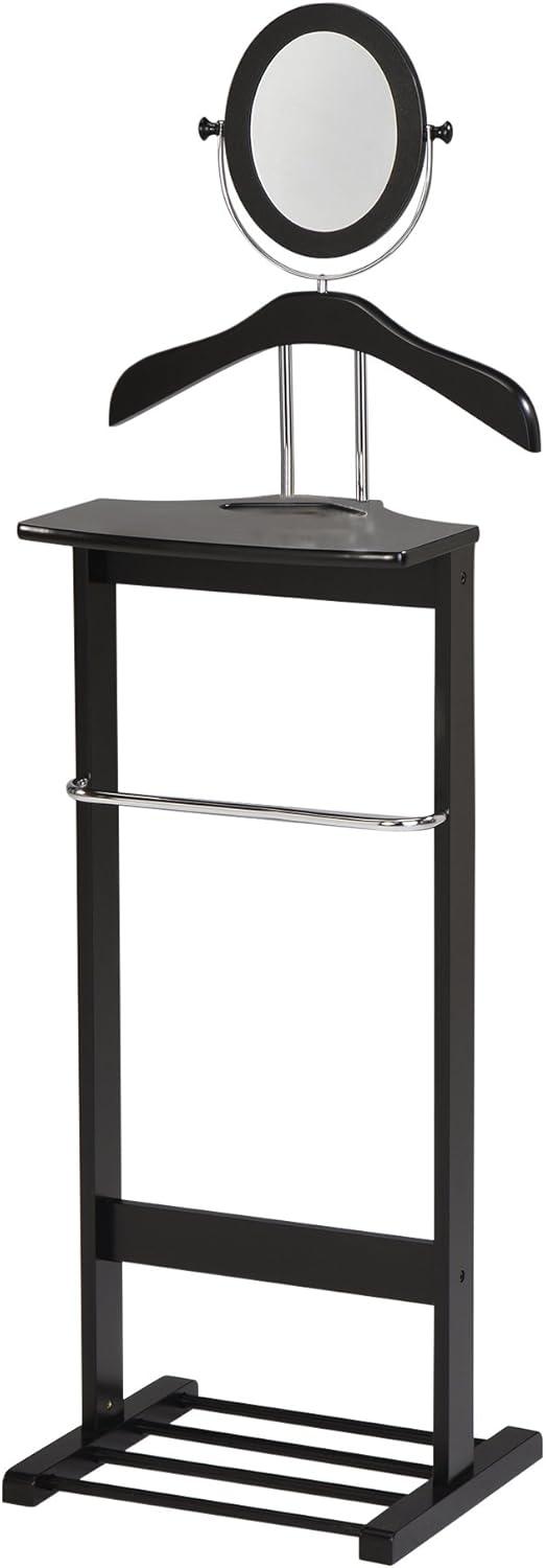 Kings Brand Furniture - Wardrobe Wood Suit Valet Stand, Clothes Trouser Bar Rack, Tie, Belt Hanger and Shoe Rack, Black/Chrome