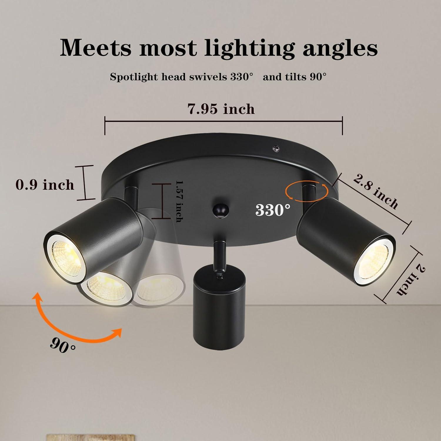 Ceiling Light Led 3 Bulbs I Spotlight I Pivoting I Rotating I Black I Bulb Not Included