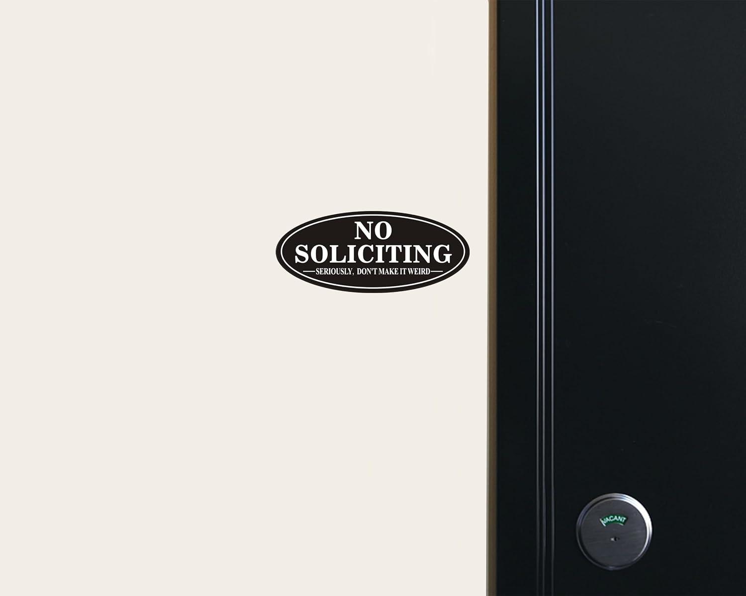 No Soliciting Sign, No Solicitors Sign for Front Door, 2 Pack Self-Adhesive Aluminum Metal No Solitation Do Not Knock or Ring Bell Sign, 7.0 x 3.0 inches Weather Resistant Signs for Home Doorbell Busi
