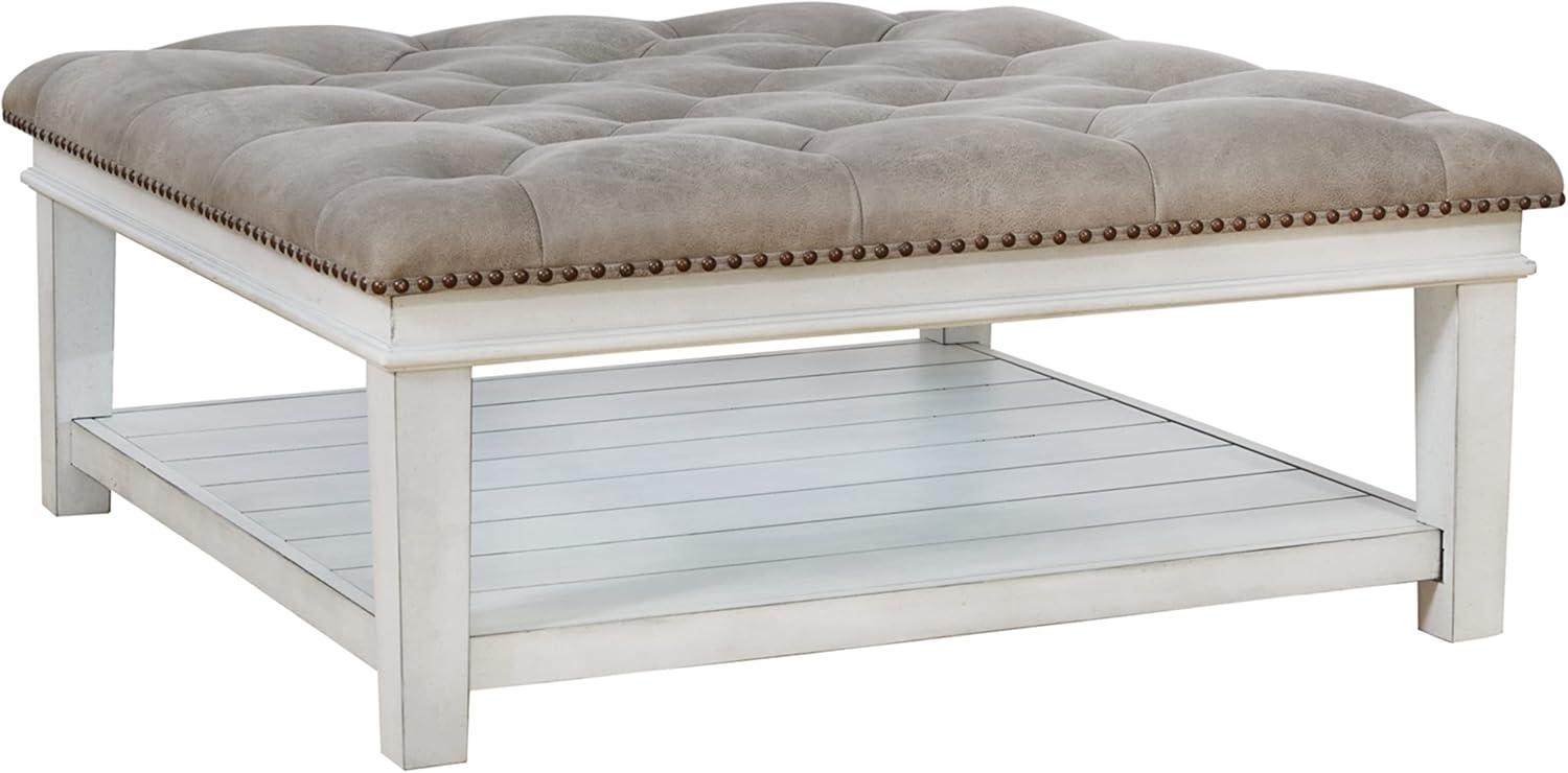 Signature Design by Ashley Contemporary Kanwyn Upholstered Ottoman Coffee Table, Whitewash