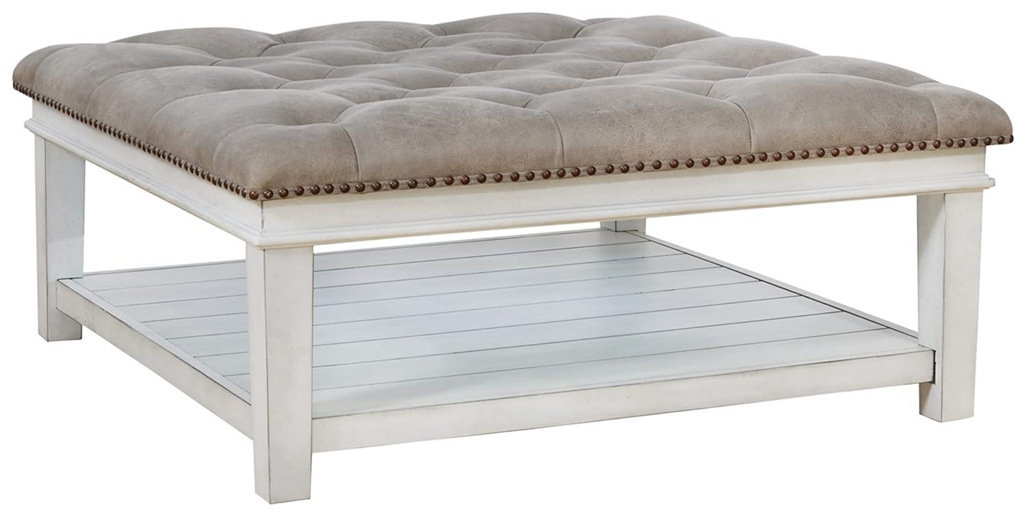 Signature Design by Ashley Contemporary Kanwyn Upholstered Ottoman Coffee Table, Whitewash