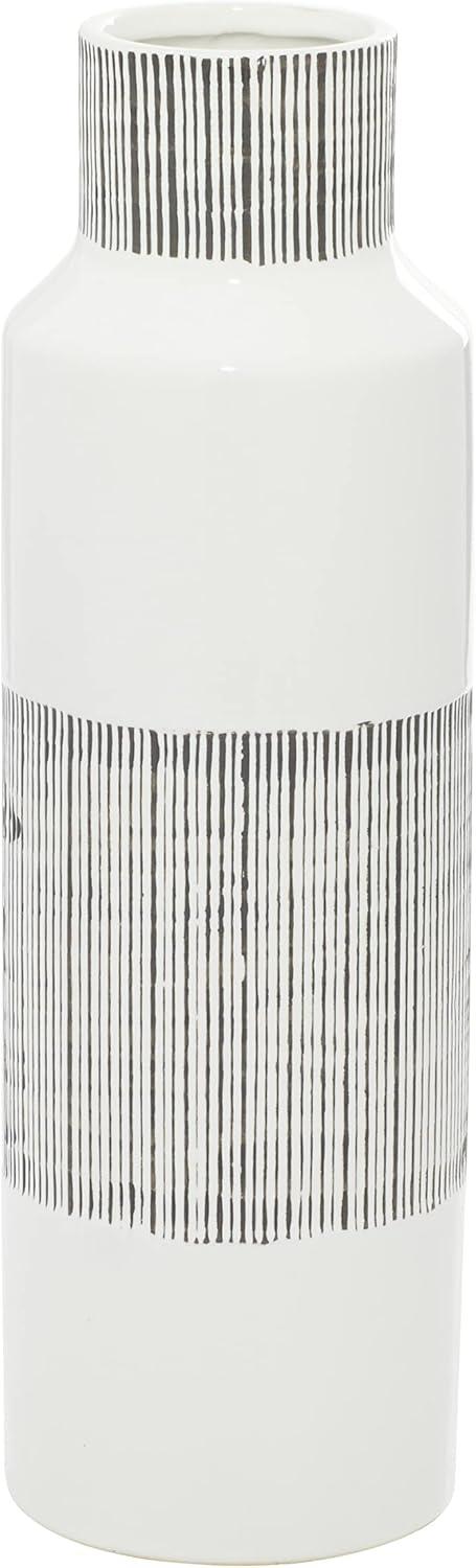 CosmoLiving by Cosmopolitan 18" Handmade White Ceramic Vase with Grey Striped Accents