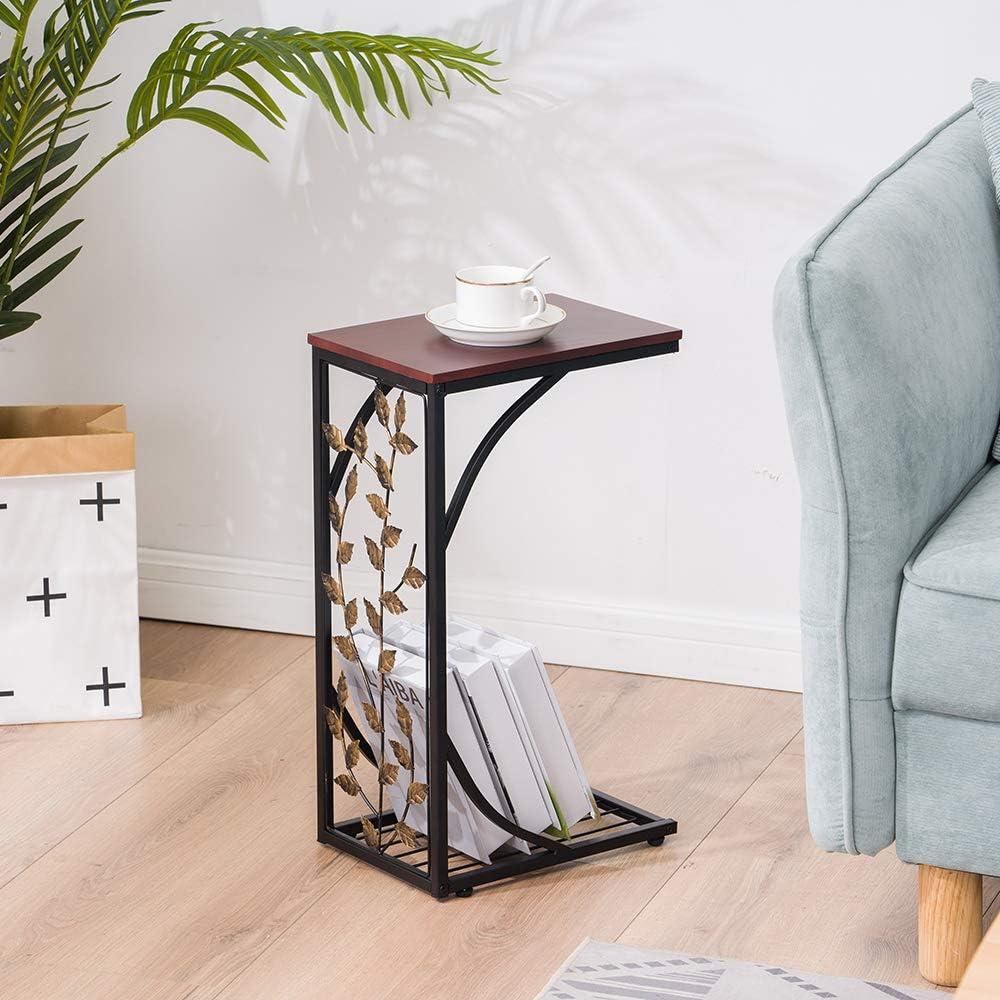 Vasitelan Snack Side Table, C Shaped End Table for Sofa Couch and Bed (Style 4)