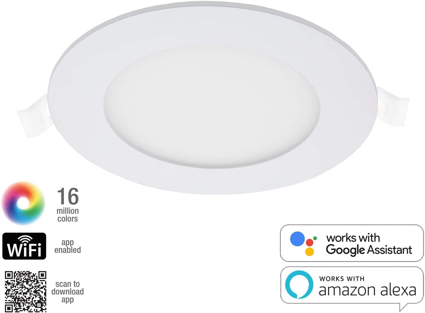 Maxxima 4 in. Smart WiFi Slim LED Downlight, 600 Lumens, Multicolor, Dimmable, CCT 2700-6500K, WiFi-enabled and voice control compatible