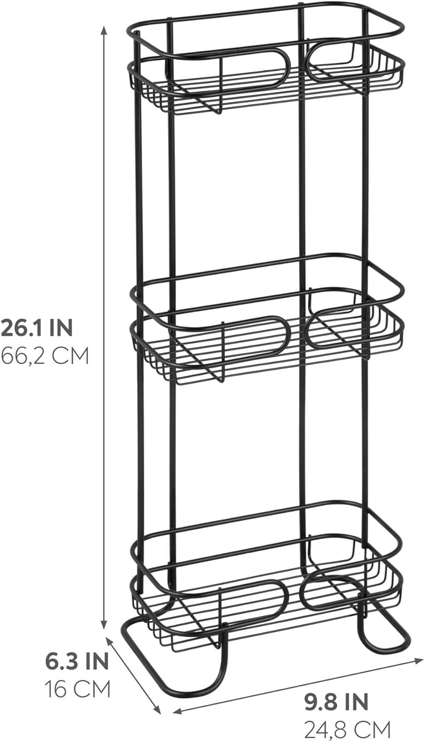 Matte Black Metal Freestanding 3-Tier Bathroom Organizer