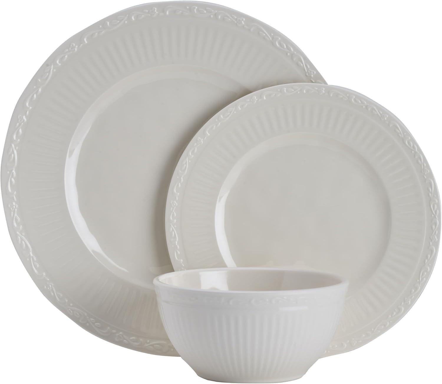 Cream Melamine 12-Piece Dinnerware Set, Service for 4