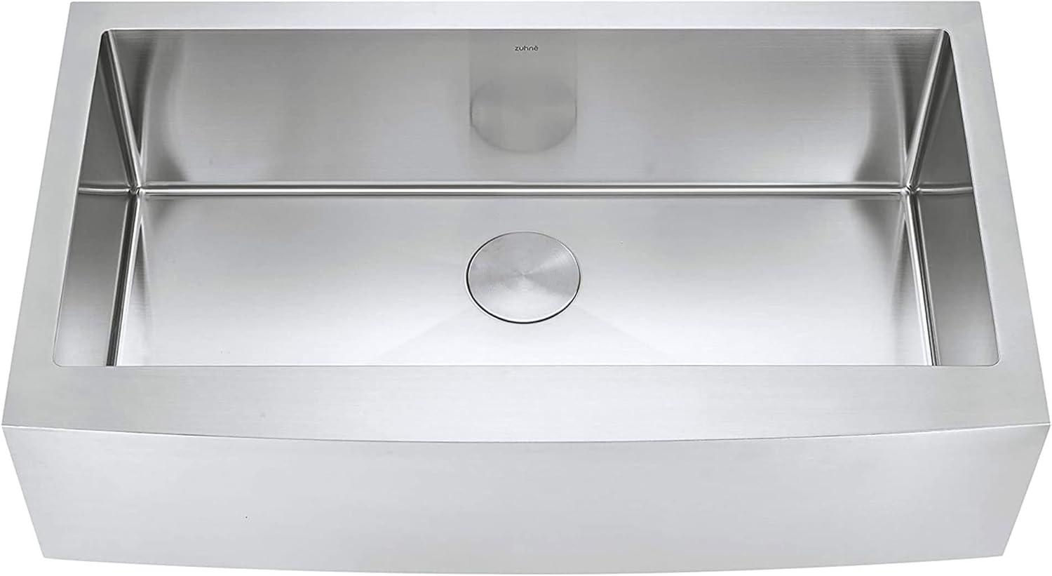 36-Inch Brushed Stainless Steel Farmhouse Apron-Front Single Bowl Kitchen Sink