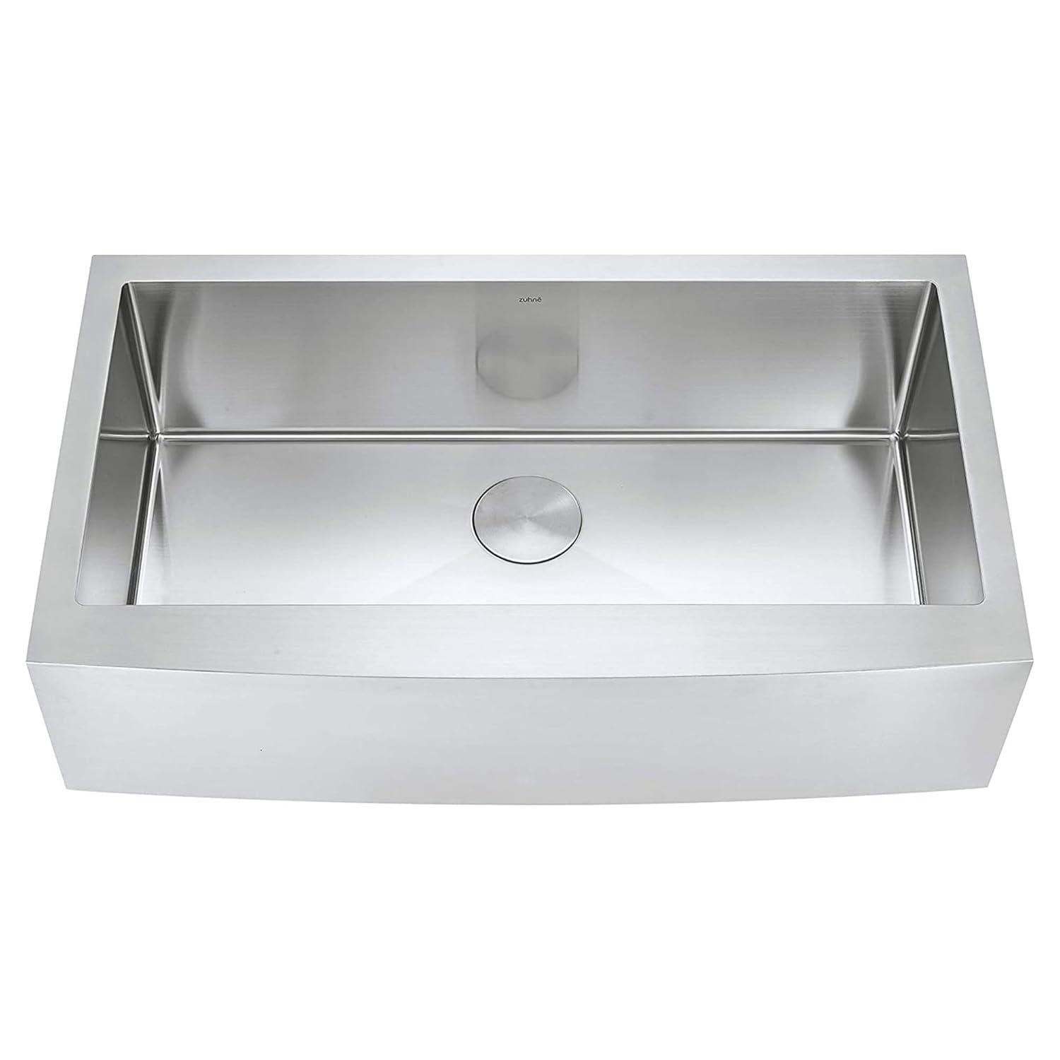 36-Inch Brushed Stainless Steel Farmhouse Apron-Front Single Bowl Kitchen Sink