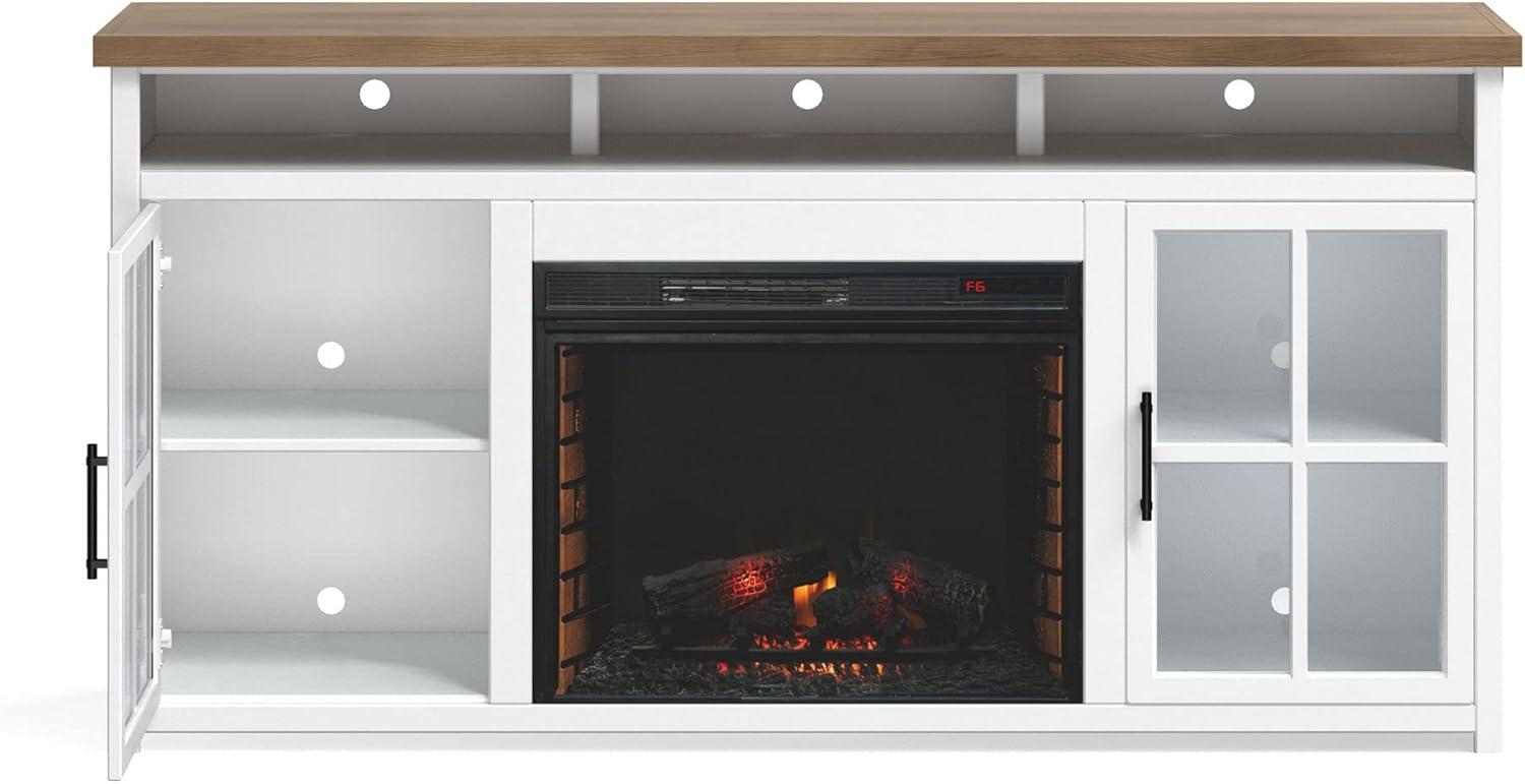 Hampton 74" White Wood TV Stand with Fireplace