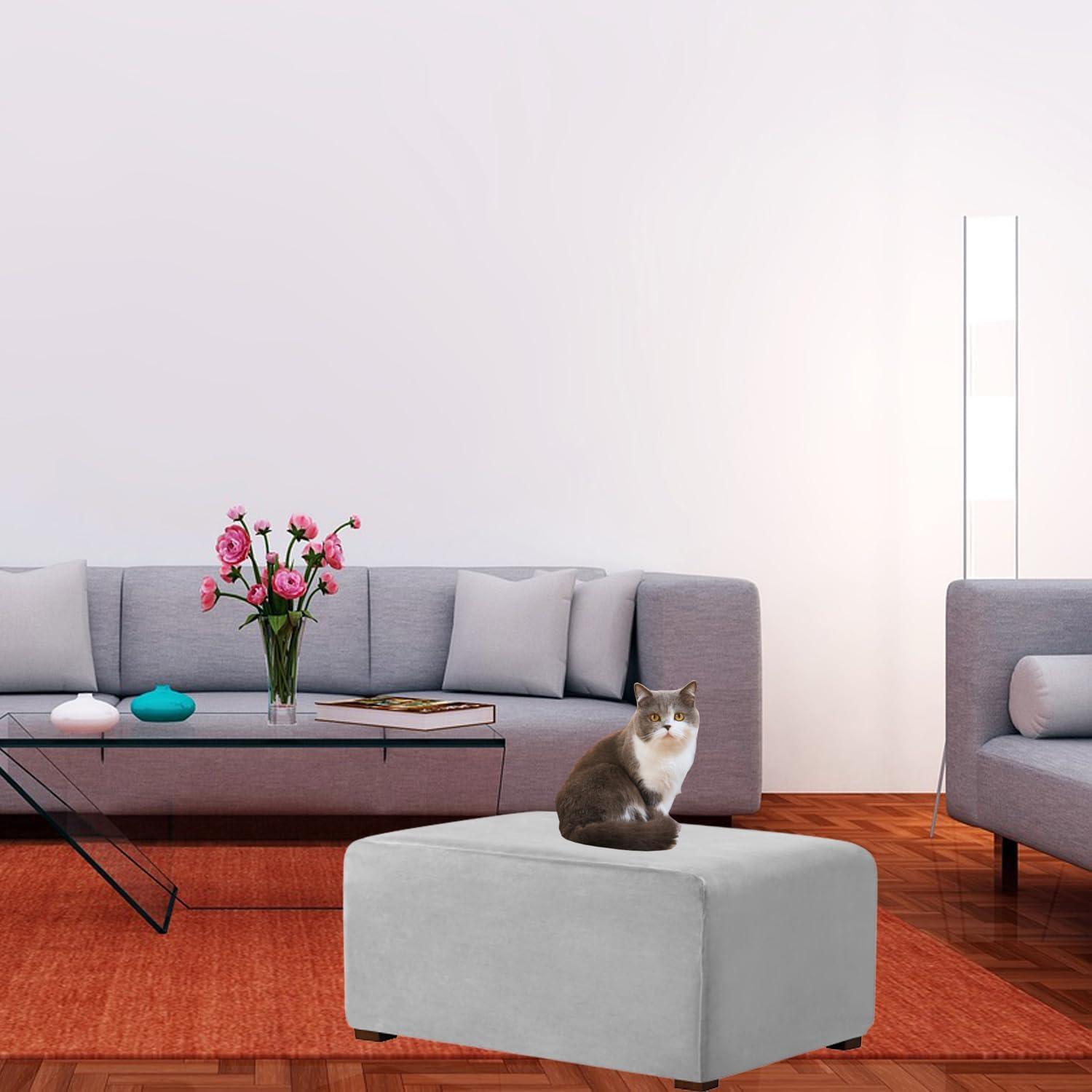 HFCNMY Ottoman Cover Rectangle,Stretch Velvet Slipcovers Rectangle Thick Covers Slipcover for Ottomans Soft Foot Stool with Elastic Bottom Light Gray Medium (ASMFDT20230725-13)