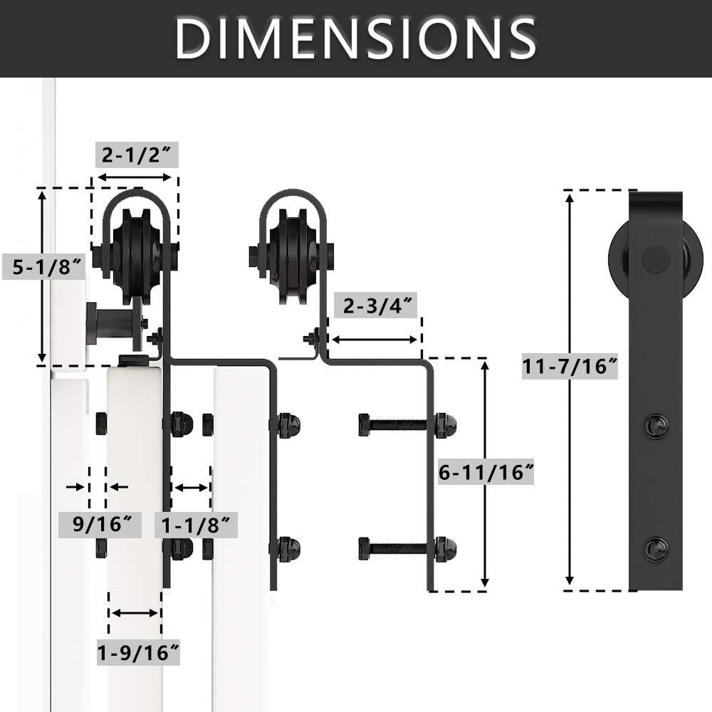 skysen 5.5FT Heavy Duty Sliding Barn Door Hardware Single Track Bypass Double Door Kit Black(Bypass J Shape-1)
