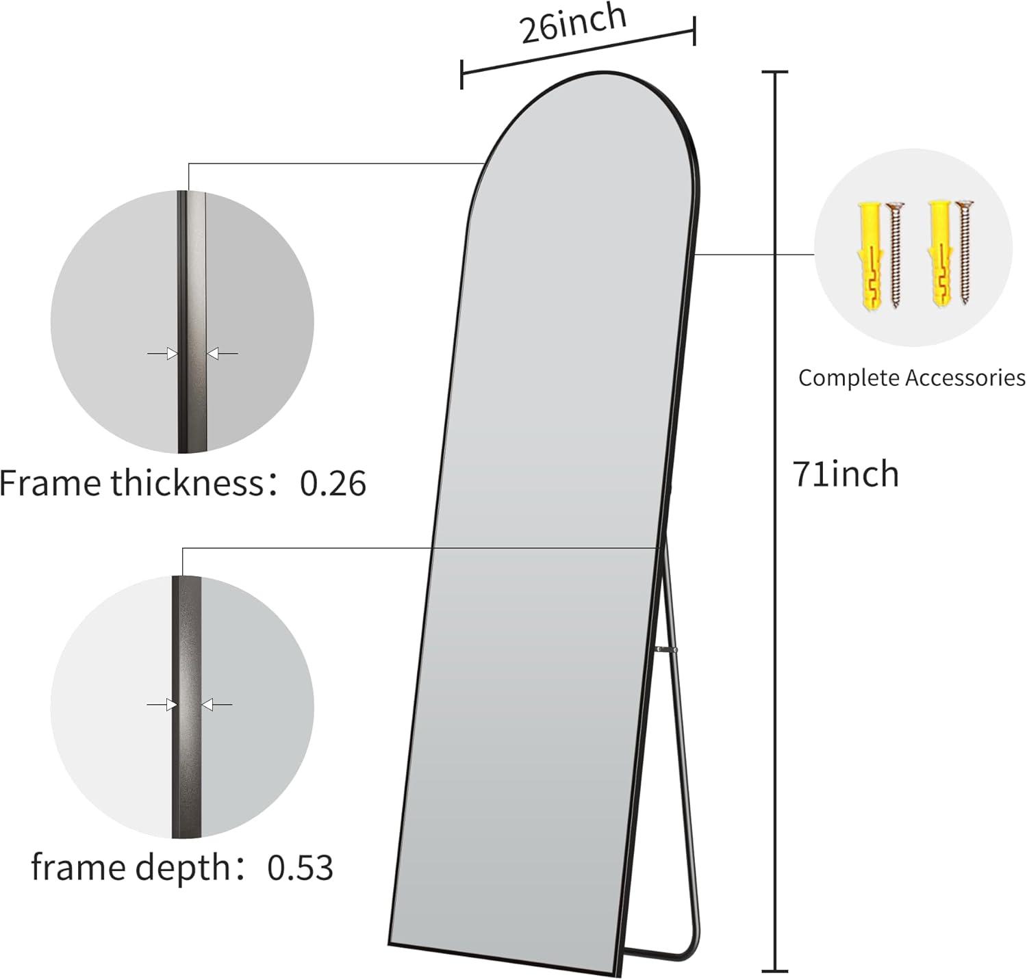 BEAUTYPEAK 71"x 26" Oversized Full Length Mirror Arch Standing Floor Mirror Full Body Mirror, Black