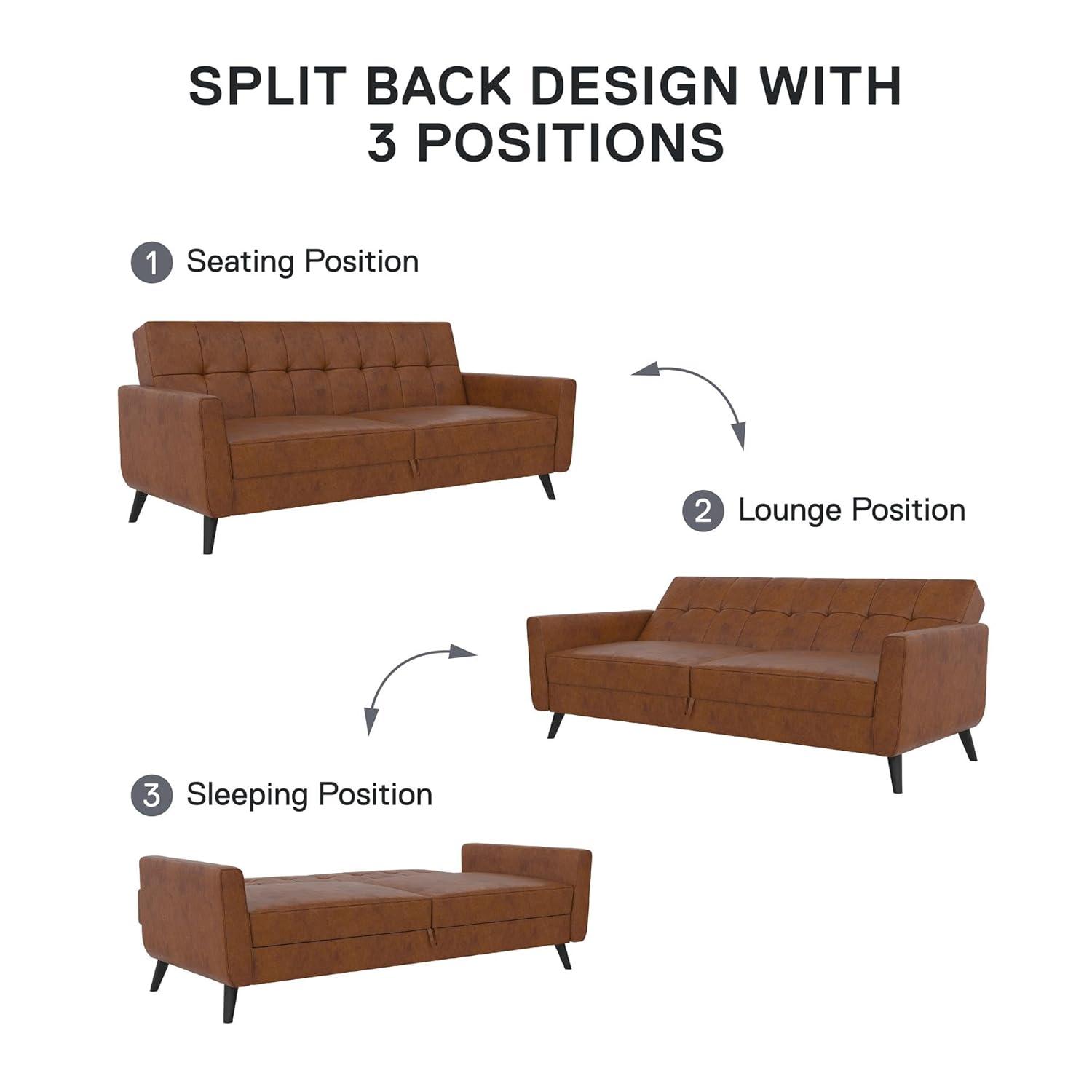 Dorel Home Products Parker Faux Leather Futon with Storage Camel