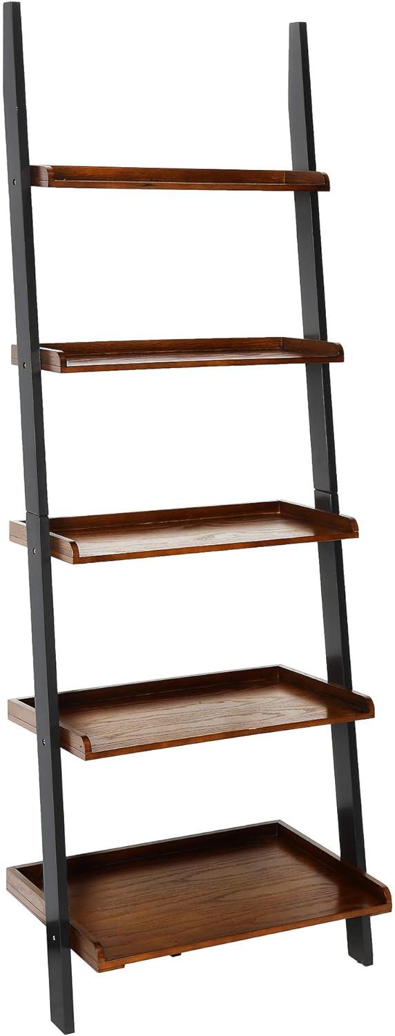 Convenience Concepts French Country Bookshelf Ladder in Dark Brown Walnut Wood