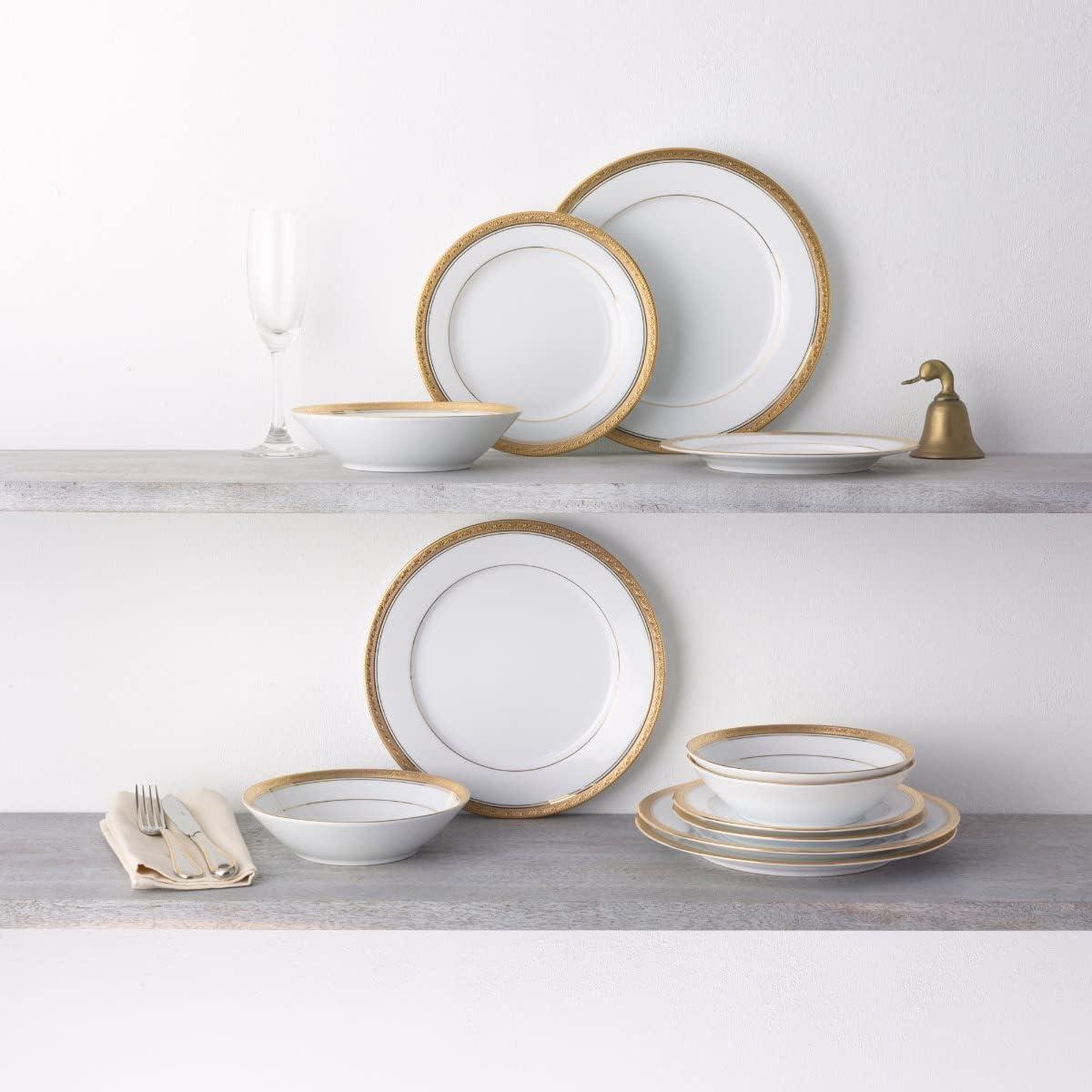 Crestwood Gold 12-Piece Porcelain Dinnerware Set with Gold Trim